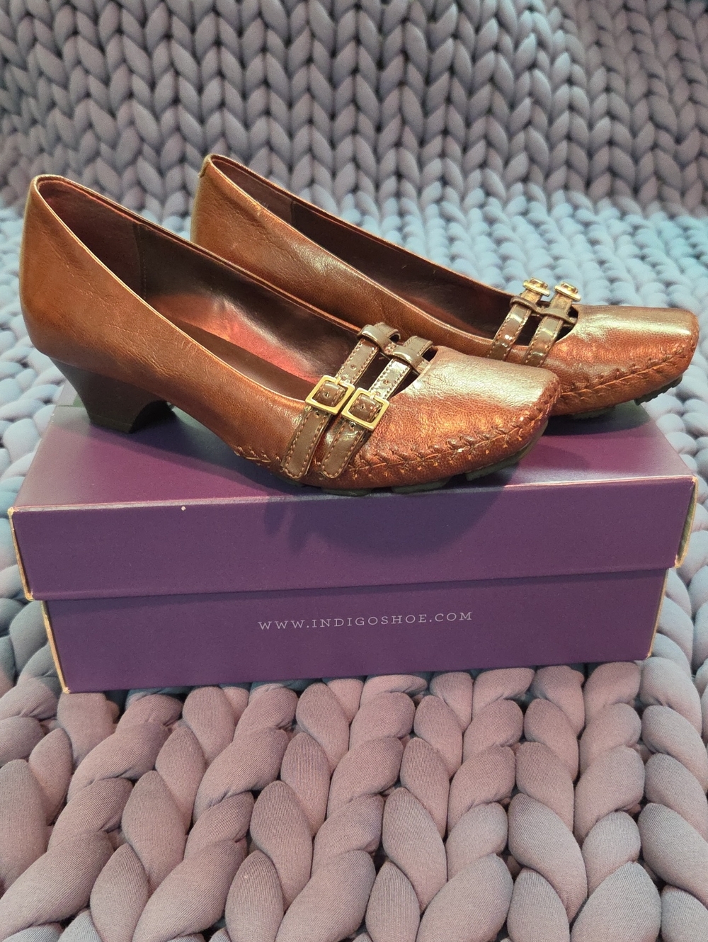 Indigo Clarks Comfort Brown Leather Low Heel Pumps with Buckle Detail